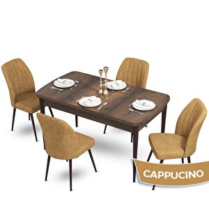 Sun Serisi 70x114 Açılabilir Barok Ahşap Desen Masa Takımı Ve 4 Cappucino Sandalye Cappucino