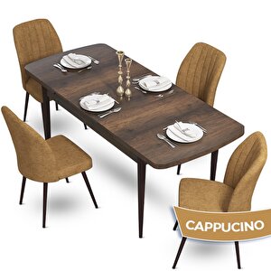 Sun Serisi 70x114 Açılabilir Barok Ahşap Desen Masa Takımı Ve 4 Cappucino Sandalye Cappucino
