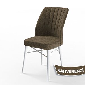 Ege Serisi 70x114 Açılabilir Beyaz Mermer Desen Mutfak Masa Takımı Ve 4 Kahverengi Sandalye
