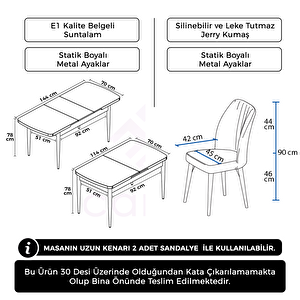 Ege Serisi 70x114 Açılabilir Beyaz Mermer Desen Mutfak Masa Takımı Ve 4 Kahverengi Sandalye