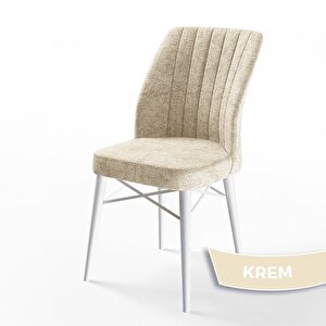 Ege Serisi 70x114 Açılabilir Beyaz Mermer Desen Mutfak Masa Takımı Ve 4 Krem Sandalye