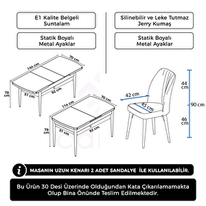 Ege Serisi 70x114 Açılabilir Beyaz Mermer Desen Mutfak Masa Takımı Ve 4 Siyah Sandalye