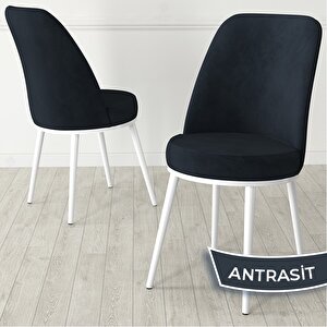 Nix Serisi Açılabilir 70x114 Beyaz Mermer Desen Mutfak Masası Takımı Ve 4 Antrasit Sandalye