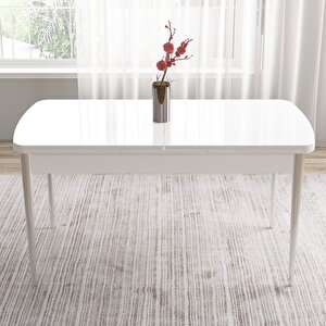 Tia Serisi Açılabilir 80x132 Beyaz Mdf Mutfak Masası Takımı Ve 4 Antrasit Sandalye Gümüş Detay Antrasit