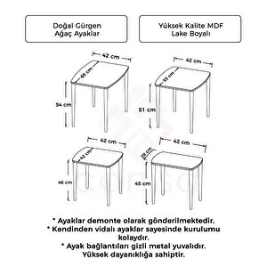 Katre Serisi Mdf 4 Lü  Gül Desenli  Beyaz Zigon Sehpa Takımı