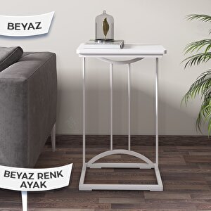 Polex Serisi C Sehpa Beyaz Metal Ayaklı Yan Sehpa Beyaz