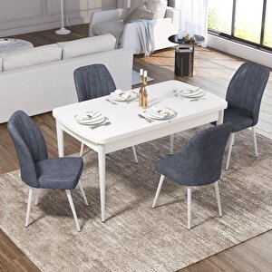 Ege Serisi 70x114 Açılabilir Beyaz Mutfak Masa Takımı Ve 4 Füme Sandalye Füme