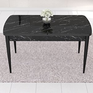 Fer Serisi 70x114 Açılabilir Siyah Mermer Desen Masa Takımı Ve 6 Füme Sandalye Füme