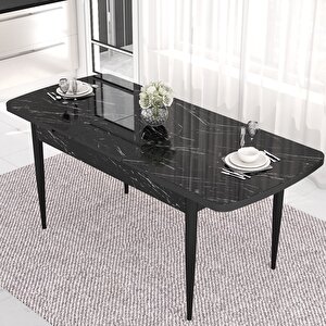 Fer Serisi 70x114 Açılabilir Siyah Mermer Desen Masa Takımı Ve 6 Cappucino Sandalye Cappucino