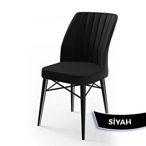 Fer Serisi 70x114 Açılabilir Siyah Mermer Desen Masa Takımı Ve 4 Siyah Sandalye