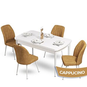 Sun Serisi 70x114 Açılabilir Beyaz Mutfak Masa Takımı Ve 4 Cappucino Sandalye Cappucino