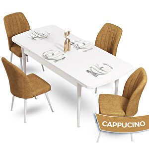 Sun Serisi 70x114 Açılabilir Beyaz Mutfak Masa Takımı Ve 4 Cappucino Sandalye Cappucino