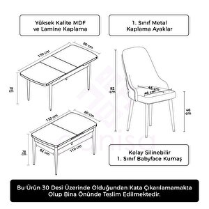 Tia Serisi Açılabilir 80x132 Beyaz Mdf Mutfak Masası Takımı Ve 4 Cappucino Sandalye Gold Detay