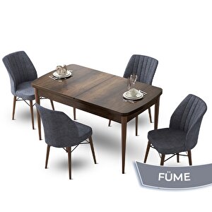 Fer Serisi 70x114 Açılabilir Barok Ahşap Desen Masa Takımı Ve 4 Füme Sandalye Füme