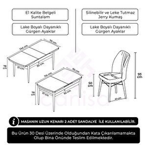 Fer Serisi 70x114 Açılabilir Siyah Mermer Desen Masa Takımı Ve 4 Füme Sandalye