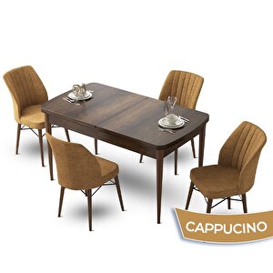 Fer Serisi 70x114 Açılabilir Barok Ahşap Desen Masa Takımı Ve 4 Cappucino Sandalye Cappucino