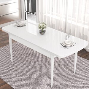 Fer Serisi 70x114 Açılabilir Beyaz Masa Takımı Ve 6 Kahverengi Sandalye Kahverengi