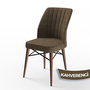 Fer Serisi 70x114 Açılabilir Barok Ahşap Desen Masa Takımı Ve 4 Kahverengi Sandalye