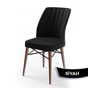 Fer Serisi 70x114 Açılabilir Barok Ahşap Desen Masa Takımı Ve 4 Siyah Sandalye