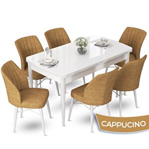Fer Serisi 70x114 Açılabilir Beyaz Masa Takımı Ve 6 Cappucino Sandalye Cappucino