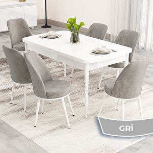 Nix Serisi Açılabilir 70x114 Beyaz Mutfak Masası Takımı Ve 6 Gri Sandalye Gri
