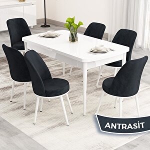 Nix Serisi Açılabilir 70x114 Beyaz Mutfak Masası Takımı Ve 6 Antrasit Sandalye Antrasit