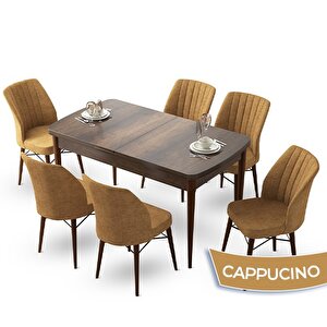 Fer Serisi 70x114 Açılabilir Barok Ahşap Desen Masa Takımı Ve 6 Cappucino Sandalye Cappucino