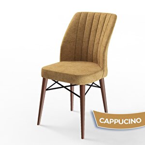Fer Serisi 70x114 Açılabilir Barok Ahşap Desen Masa Takımı Ve 6 Cappucino Sandalye