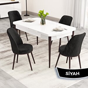 Nix Serisi Açılabilir 70x114 Beyaz Masa Ceviz Ayak Mutfak Masası Takımı Ve 4 Siyah Sandalye Siyah
