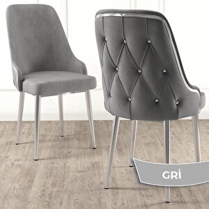 Tia Serisi Açılabilir 80x132 Siyah Mermer Desen Mdf Mutfak Masası Takımı Ve 6 Gri Sandalye Gümüş Detay