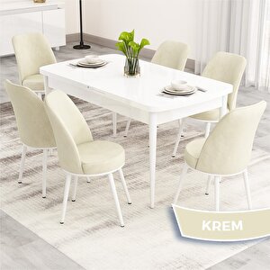 Nix Serisi Açılabilir 70x114 Beyaz Mutfak Masası Takımı Ve 6 Krem Sandalye Krem