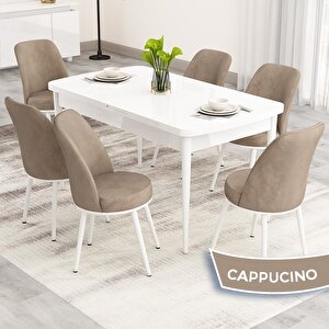 Nix Serisi Açılabilir 70x114 Beyaz Mutfak Masası Takımı Ve 6 Cappucino Sandalye Cappucino