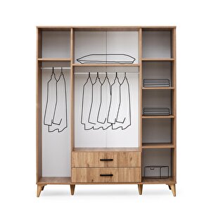 Kumsal 4 Kapılı 2 Çekmeceli Gardrop Elbise Dolabı 160x48x195cm