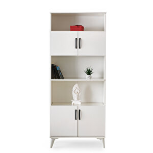 Kumsal Dolaplı 5 Raflı Kitaplık 80x30x195cm Krem