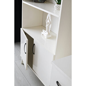 Kumsal Dolaplı 5 Raflı Kitaplık 80x30x195cm Krem