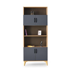 Kumsal Dolaplı 5 Raflı Kitaplık 80x30x195cm Krem