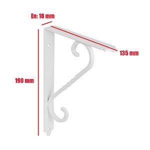 Ferforje Raf Altı Ayak Dekoratif Raf Tutucu Beyaz Montaj Aparatı 2 Adet 135 X 190 Mm (orta Boy)