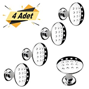 Noktalı Düğme Çekmece Dolap Kapak Kulpu Kulbu Krom Metal Daire Kulp (4 Adet)