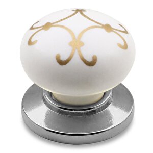 Eymen Düğme Çekmece Dolap Kapak Kulpu Kulbu Beyaz Krom Desenli Polimer Kulp
