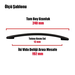 Samuray Çekmece Dolap Kapak Kulpu Kulbu 192 Mm Mat Siyah Metal Kulp (10 Adet)