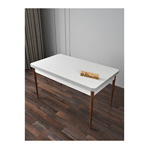 Fixed Serisi Beyaz 70x110 Sabit Masa, 4 Kişilik Yemek Masası, Mutfak Masası , Masa Takımı - Acı Kahve Kahverengi