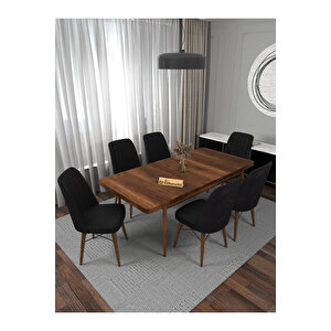 Kaffa Home Riff Barok 80x130 Açılabilir Masa, Yemek Masası, Mutfak Masası , Masa Takımı, 6 Kişilik Masa Sandalye Takımı - Siyah