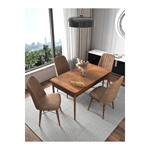 Fixed Serisi Barok 70x110 Sabit Masa, 4 Kişilik Yemek Masası, Mutfak Masası , Masa Takımı - Acı Kahve Kahverengi