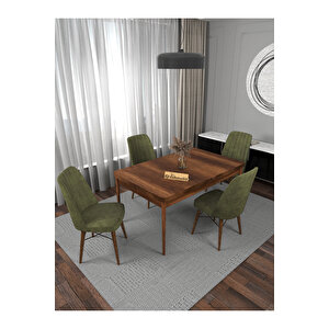 Kaffa Home Riff Barok 80x130 Açılabilir Masa, Yemek Masası, Mutfak Masası , Masa Takımı, 4 Kişilik Masa Sandalye Takımı - Haki Haki
