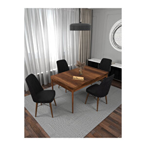 Kaffa Home Riff Barok 80x130 Açılabilir Masa, Yemek Masası, Mutfak Masası , Masa Takımı, 4 Kişilik Masa Sandalye Takımı - Siyah Siyah