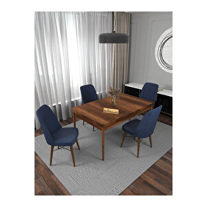 Kaffa Home Riff Barok 80x130 Açılabilir Masa, Yemek Masası, Mutfak Masası , Masa Takımı, 4 Kişilik Masa Sandalye Takımı - Lacivert Lacivert