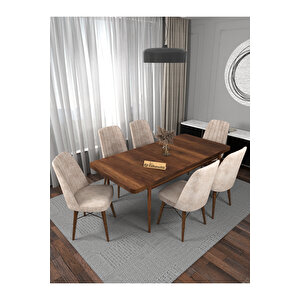 Kaffa Home Riff Barok 80x130 Açılabilir Masa, Yemek Masası, Mutfak Masası , Masa Takımı, 6 Kişilik Masa Sandalye Takımı - Krem