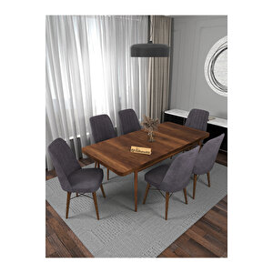 Kaffa Home Riff Barok 80x130 Açılabilir Masa, Yemek Masası, Mutfak Masası , Masa Takımı, 6 Kişilik Masa Sandalye Takımı - Gri