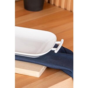 Acar Bianco Perla Porselen Kulplu Servis Tabağı Dikdörtgen Beyaz 42 Cm