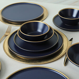 Keramika Mat Lacivert  Gold Fileli Yemek Takımı 24 Parça 6 Kişilik